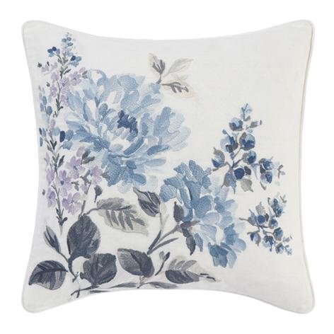 Chloe Cottage Blue Floral Embroidery Square Pillow - Laura Ashley