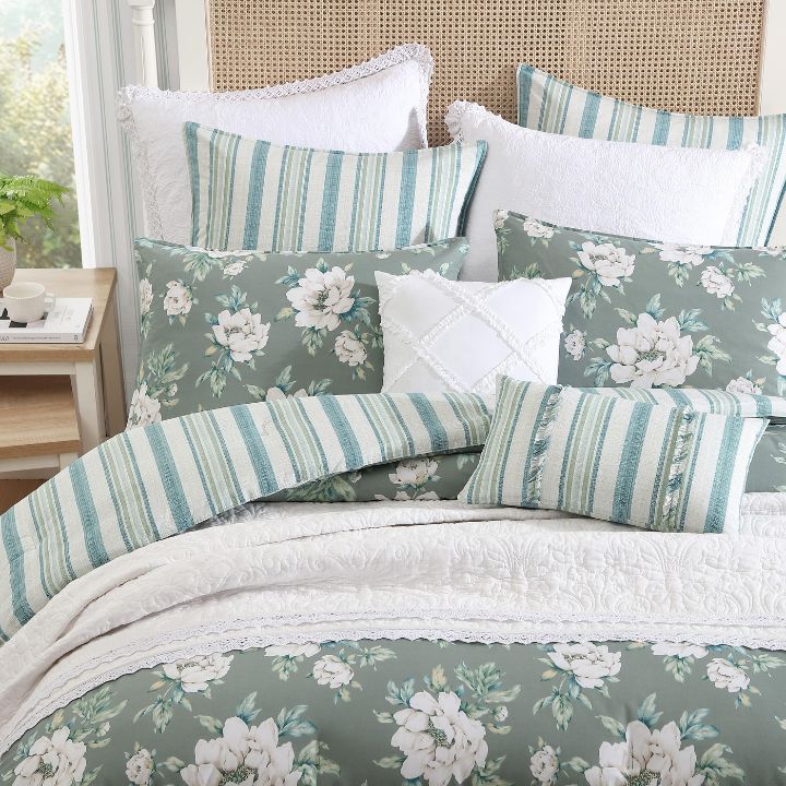 Laura Ashley- Queen Comforter Set, Cotton Reversible Bedding Set