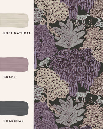 Garwood Grove Violet Grey Wallpaper view of wallpaper and coordinating paint colors