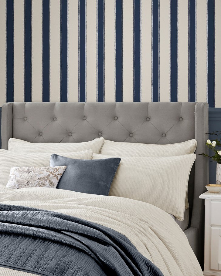 Denwick Stripe Midnight Seapsray Wallpaper Sample