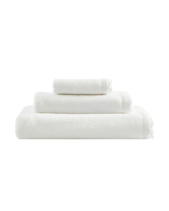 Juliette Lace Hem White 3 Piece Towel Set View of towel set