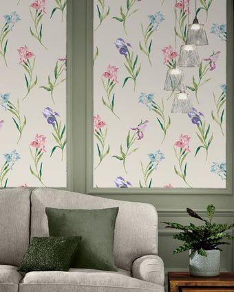 Hawling Irises Soft Natural Wallpaper on a wall.