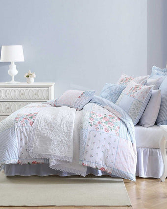Hope Patchwork Pink Comforter Bonus Set side view on a bed