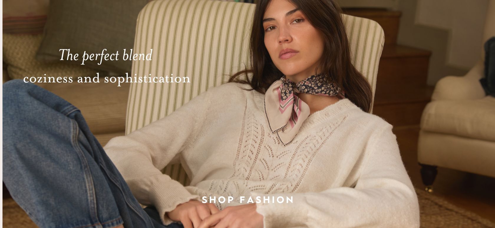 Ecru White Pointelle V-Neck Sweater