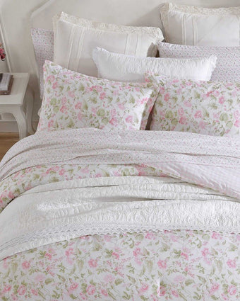 Morning Gloria Cotton Pink Comforter Set top view close up