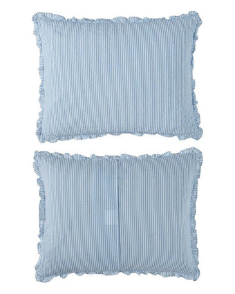 Oxford Stripe Blue Quilt Set front and back of shams