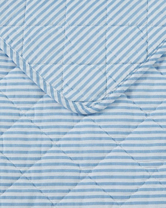 Oxford Stripe Blue Quilt Set close up of print
