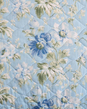 Peony Garden Blue Quilt Set closeup of print