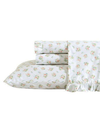 Roseford Cotton Percale White and Soft Orange Sheet Set View of folded sheet set