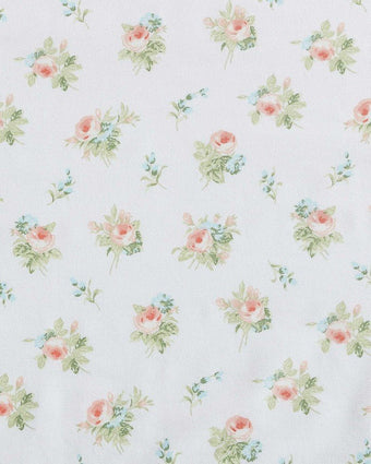Roseford Cotton Percale White and Soft Orange Sheet Set Closeup view of floral print