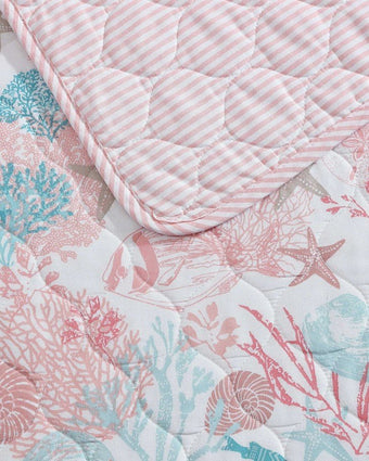 Swimtime Pink Quilt Set closeup and print reverse