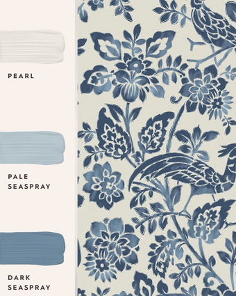 Adain Palace Dark Seaspray Blue Wallpaper view of wallpaper  and coordinating paint colors