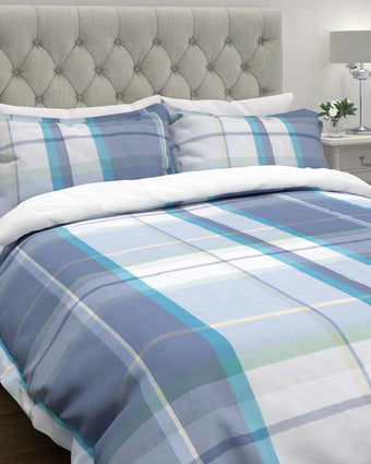 Aldridge Check Bluebell Blue Duvet Cover - Laura Ashley