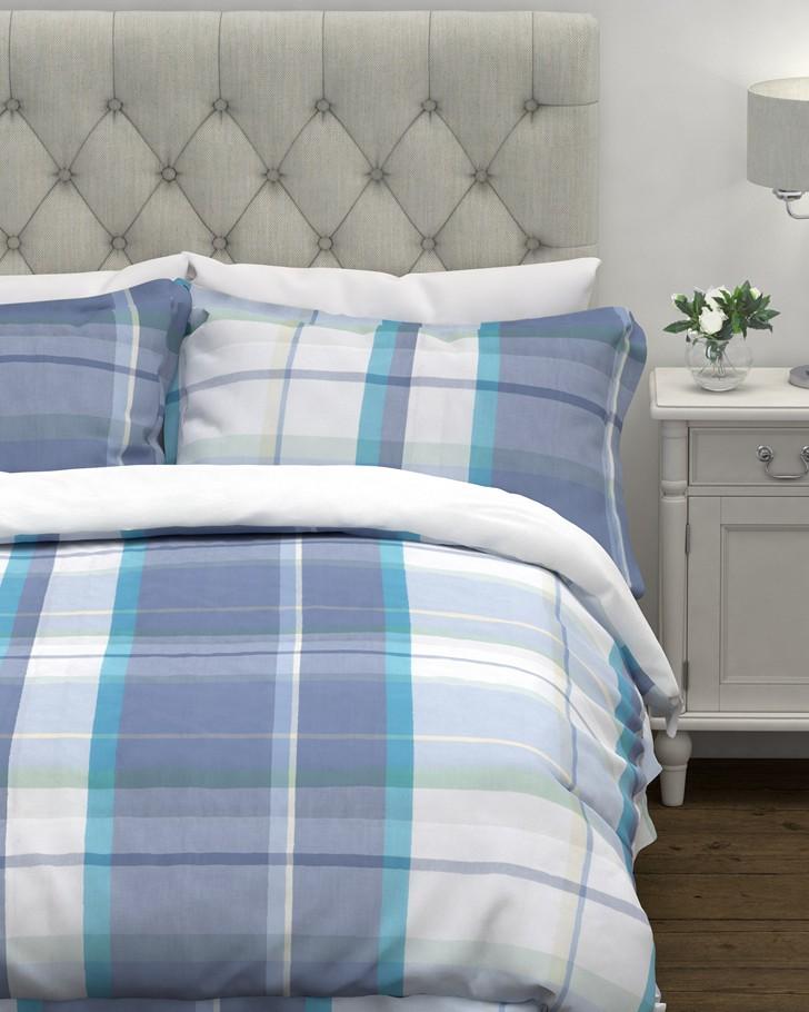 Aldridge Check Bluebell Blue Duvet Cover - Laura Ashley