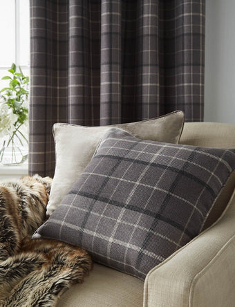 Alfriston Check Pale Charcoal Feather Cushion - Laura Ashley