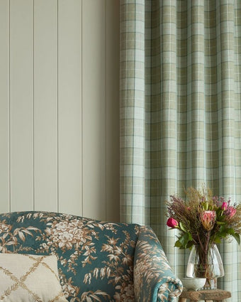 Alfriston Sage Fabric - View of curtain made with this fabric