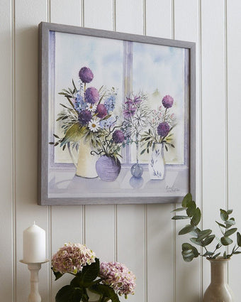 Allium Blooms Framed Print Wall Art - Hanging on wall view.