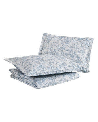 Amberley Bright Blue Reversible Quilt Bonus Set view of folded quilt and 2 shams