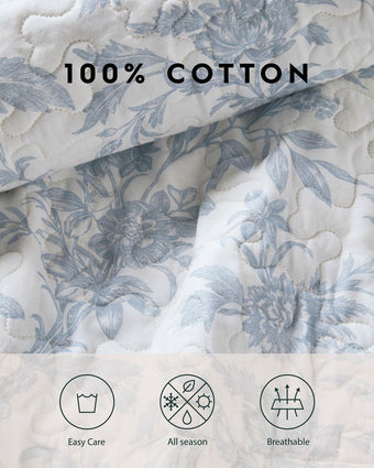 Amberley Bright Blue Reversible Quilt Bonus Set view of information about quilt