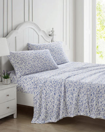 Annas Scroll Plush Fleece Periwinkle Sheet Set - Laura Ashley