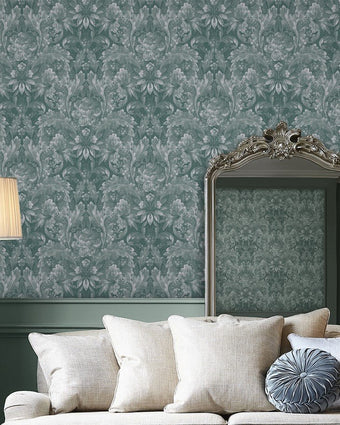 Apolline Jade Green Wallpaper - View of wallpaper on a wall