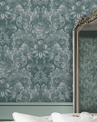 Apolline Jade Green Wallpaper -View of wallpaper on a wall
