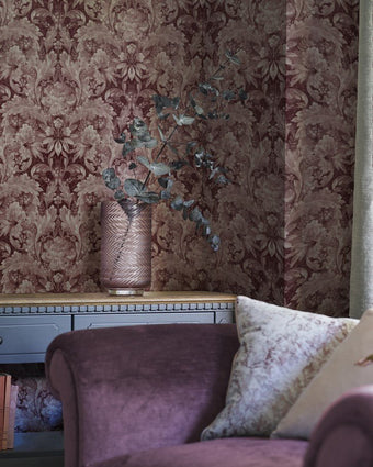 Apolline Pale Blackberry Wallpaper view of wallpaper on a wall