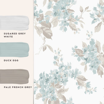 Apple Blossom Duck Egg Wallpaper - View of coordinating paint colors