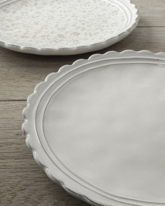 Artisan Set of 4 Scalloped Salad Plates view of plain and printed plates