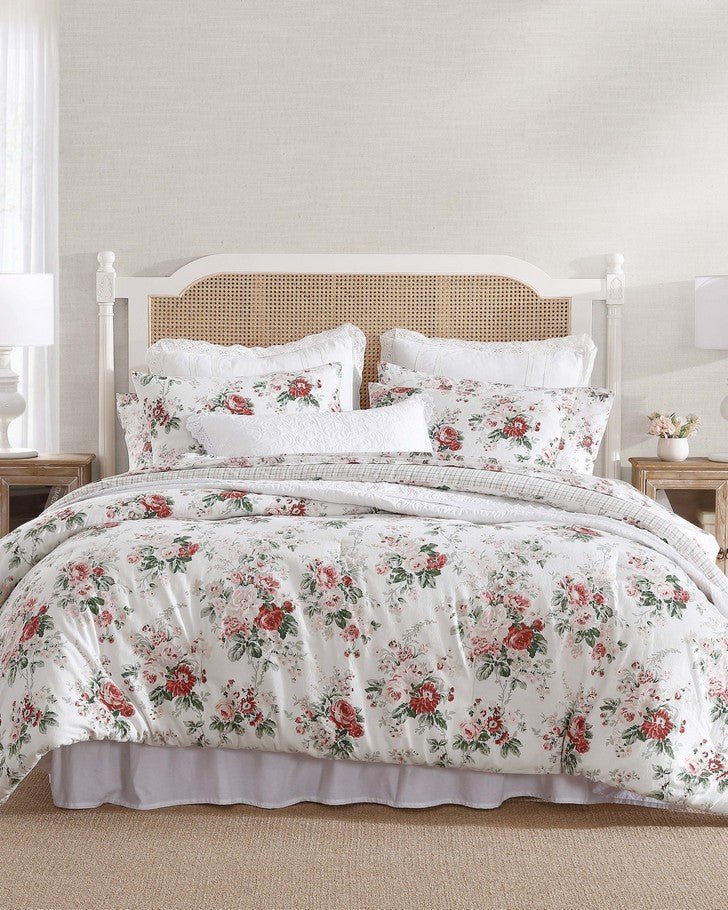 Ashfield Bright Red Cotton Flannel Reversible Comforter Set view of comforter on a bed