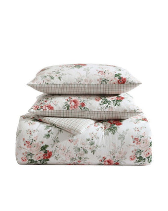 Ashfield Bright Red Cotton Flannel Reversible Comforter Set  view of folded comforter and shams