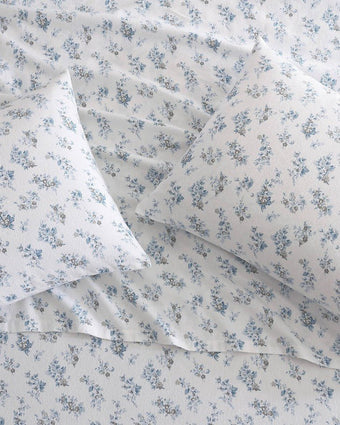 Audrey Grey Cotton Flannel Sheet Set close up view of bed sheet and 2 pillowcases