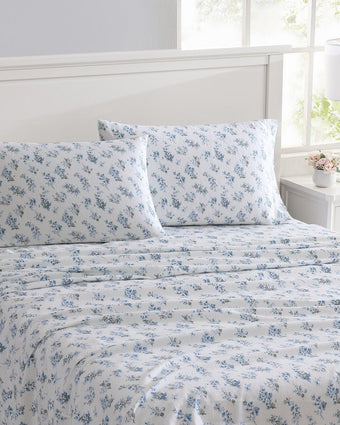 Audrey Grey Cotton Flannel Sheet Set view of sheet set on a bed