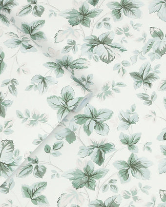 Autumn Leaves Sage Green Wallpaper - Close up view of wallpaper