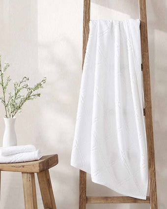 Banton Jacquard White 6 Piece Towel Set  - View of hanging towel