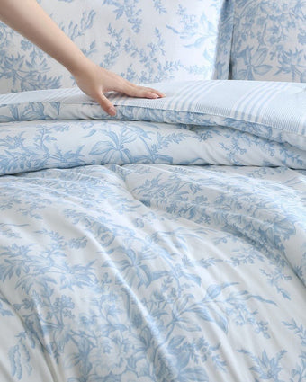 Bedford Blue Comforter Set  Close up view of comforter.