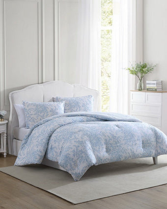 Bedford Blue Comforter Set  View of comforter set on a bed.