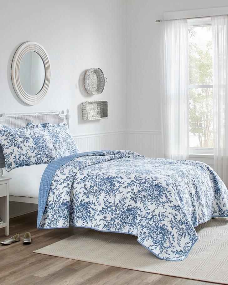 Laura Ashley Bedford 3-Piece Blue Floral Cotton King Quilt Set 185748 - The  Home Depot