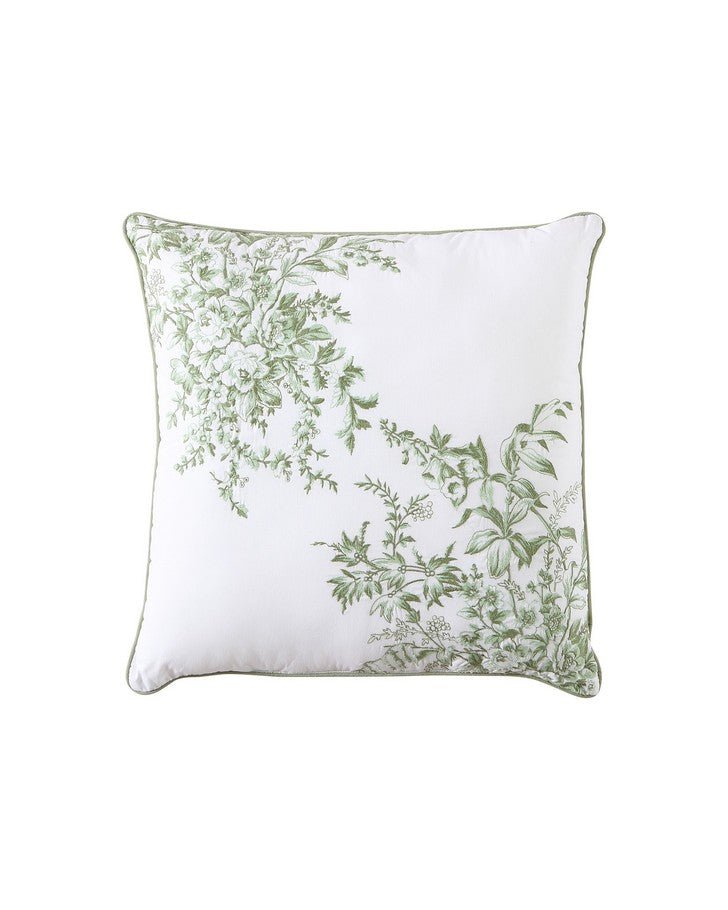 Laura Ashley Bedford Embroidered Green Cotton Square Throw Pillow