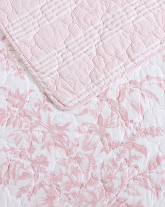 Bedford Pink Quilt Set - View of front and reverse side of quilt