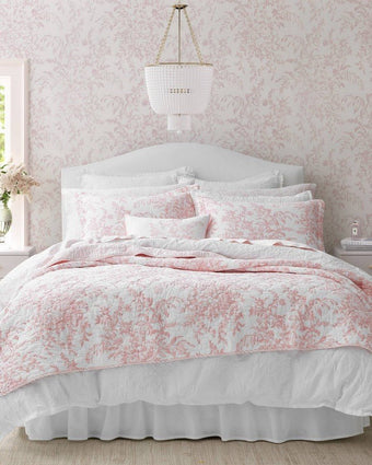 Bedford Pink Quilt Set - View of quilt set on a bed