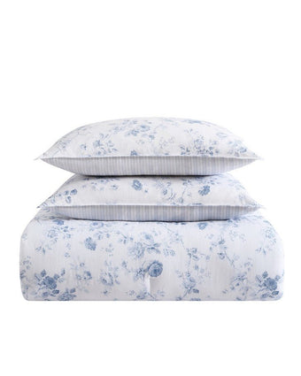 Belinda Blue Comforter Set View of folded comforter and shams