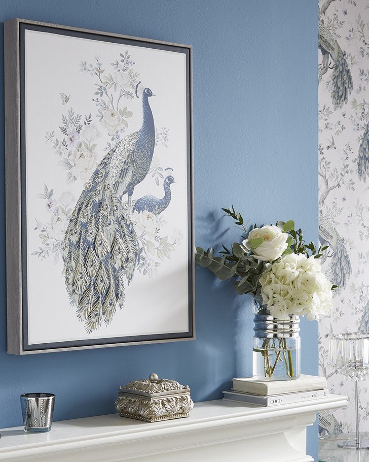 Peacock Feathers In Blue Vase Canv - Canvas Artwork
