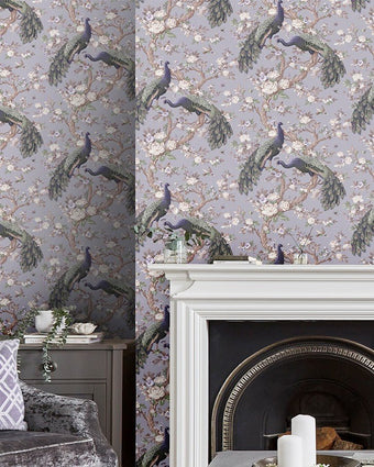 Belvedere Pale Iris Wallpaper Sample - View of wallpaper on the wall