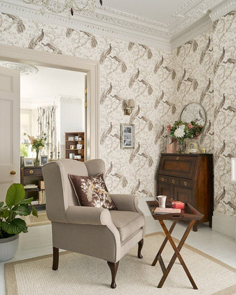 Belvedere Soft Truffle Wallpaper - View of wallpaper on wall