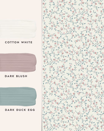 Blencow Sprig Dark Duck Egg Blue Wallpaper with featured coordinating paints