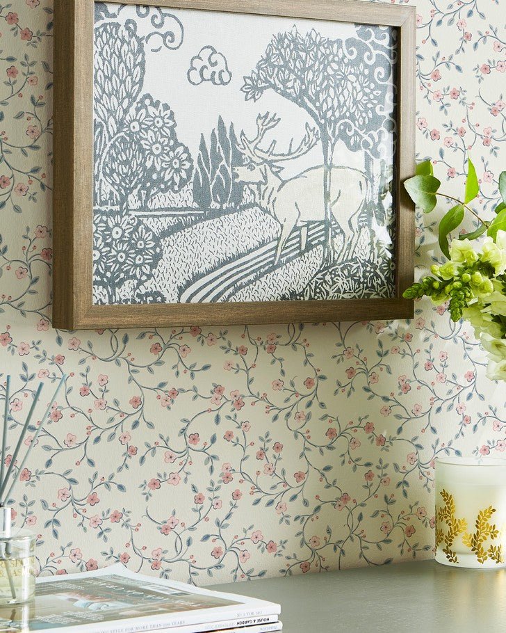 Blencow Sprig Dark Duck Egg Blue Wallpaper Sample