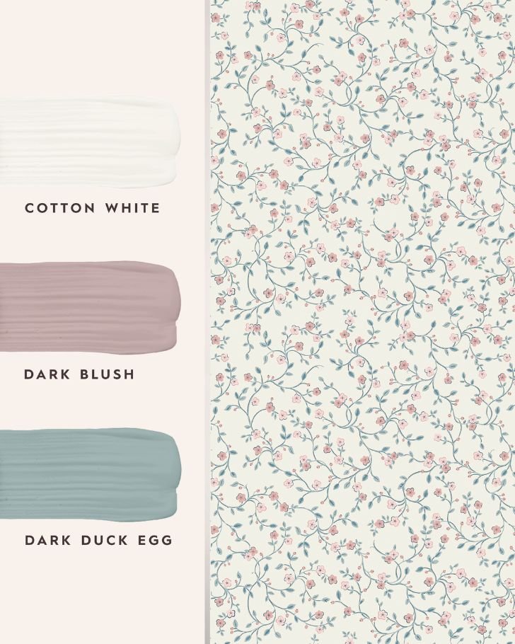 Blencow Sprig Dark Duck Egg Blue Wallpaper Sample
