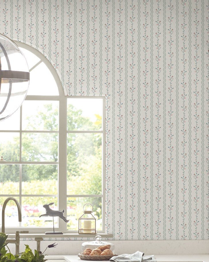 Blencow Stripe Dark Duck Egg Blue Wallpaper Sample