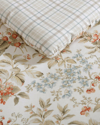Bramble Floral Beige Cotton Reversible Comforter Set view of reverse side of comforter